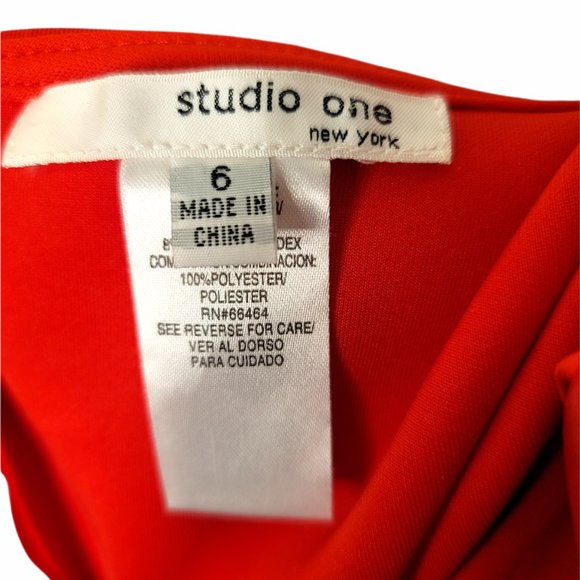 Studio One New York Women's Red Short Sleeves Round Neck Knee Dress - Size 6 - Picture 4 of 5